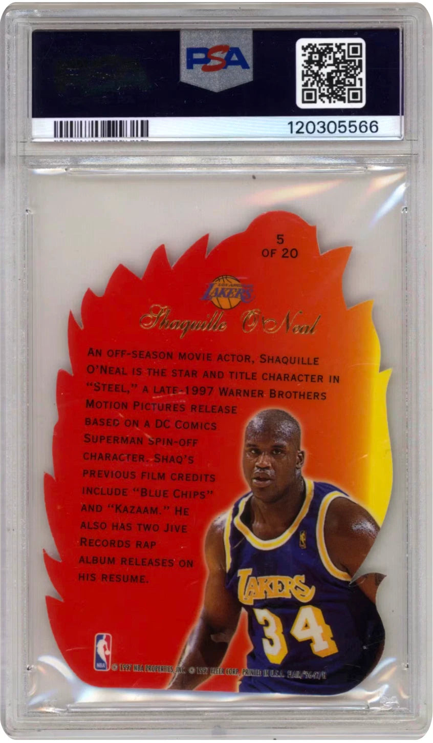1996 Flair Showcase Hot Shots Shaquille O’Neal Insert Card #5 of 20 PSA 8
