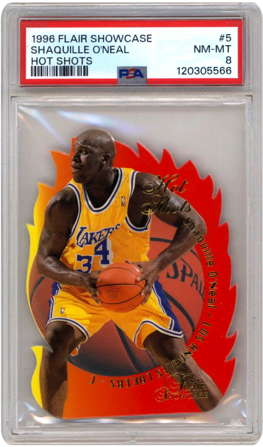 1996 Flair Showcase Hot Shots Shaquille O’Neal Insert Card #5 of 20 PSA 8